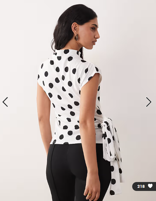 ASOS DESIGN cap sleeve tie knot detail top in mono polka dot