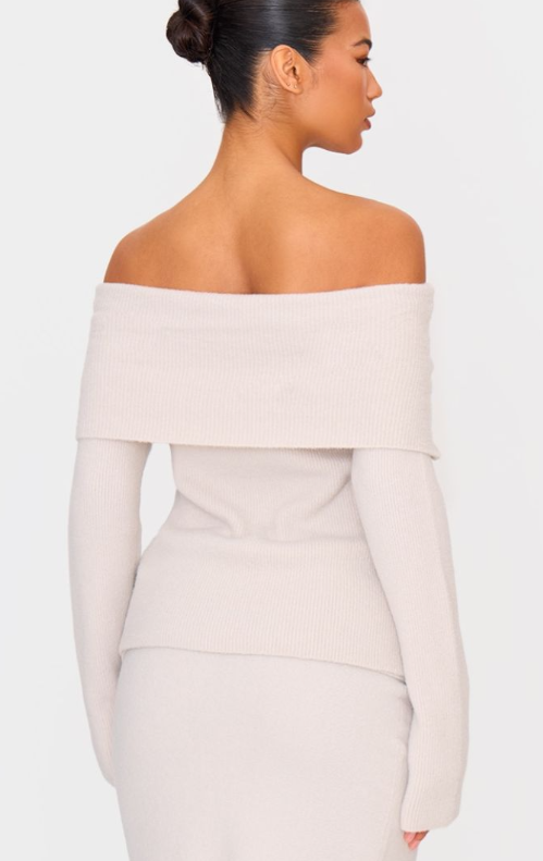 Plt - Slate Grey Soft Knit Foldover Bardot Top