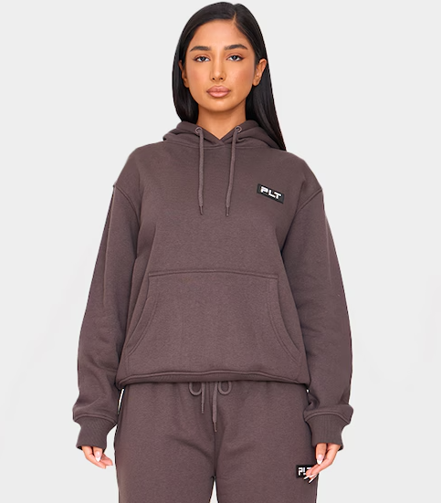 Petite Charcoal Badge Detail Oversized Hoodie