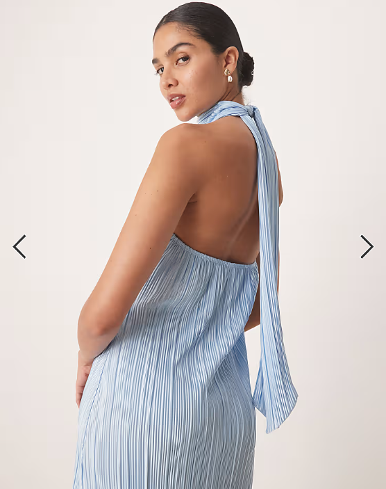 ASOS DESIGN plisse halter tie maxi dress in baby blue