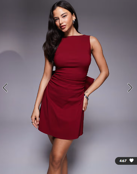 TFNC bengaline structured low back bow detail mini dress in burgundy