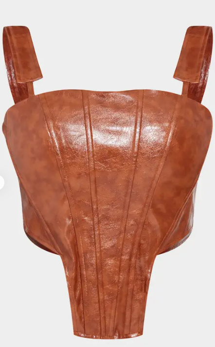 Plt - Shape Washed Faux Leather Dip Hem Corset