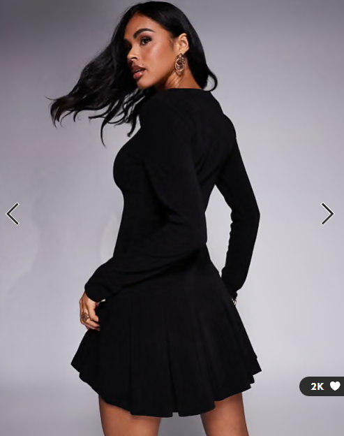 ASOS DESIGN cord drop waist mini dress with pleated skirt in black