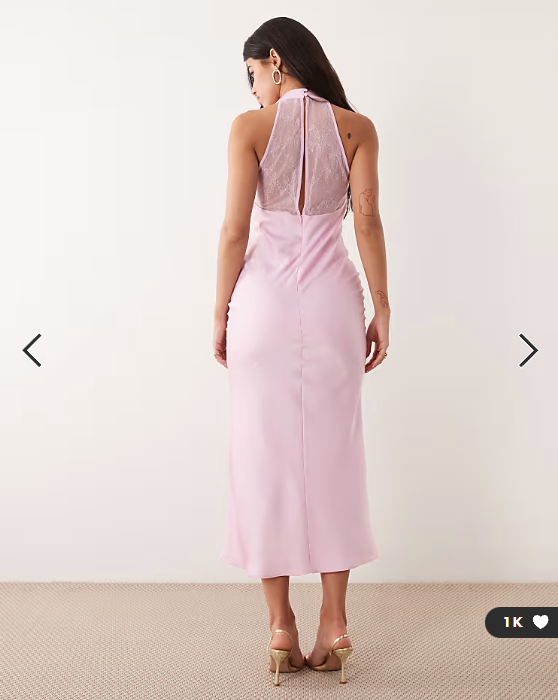 Kaiia exclusive satin high cowl neck lace back detail maxi dress in baby pink