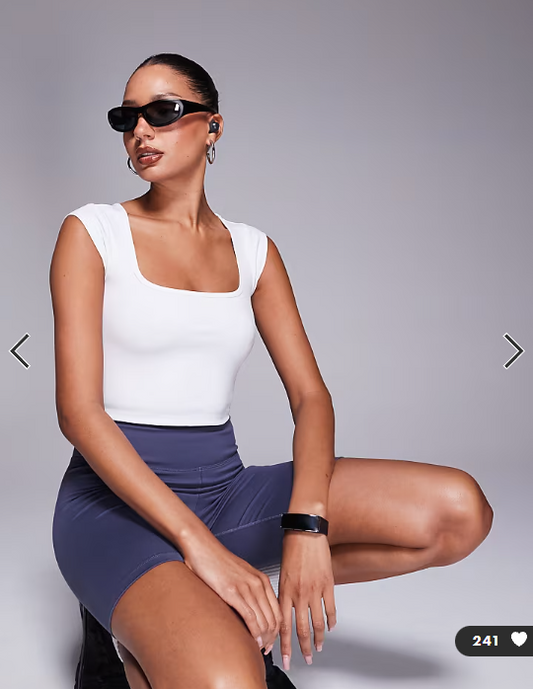 4505 active square neck cap sleeve top in white