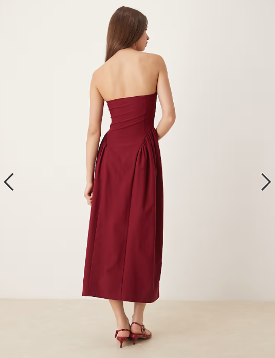 ASOS DESIGN bandeau waisted detail midi dress in wine