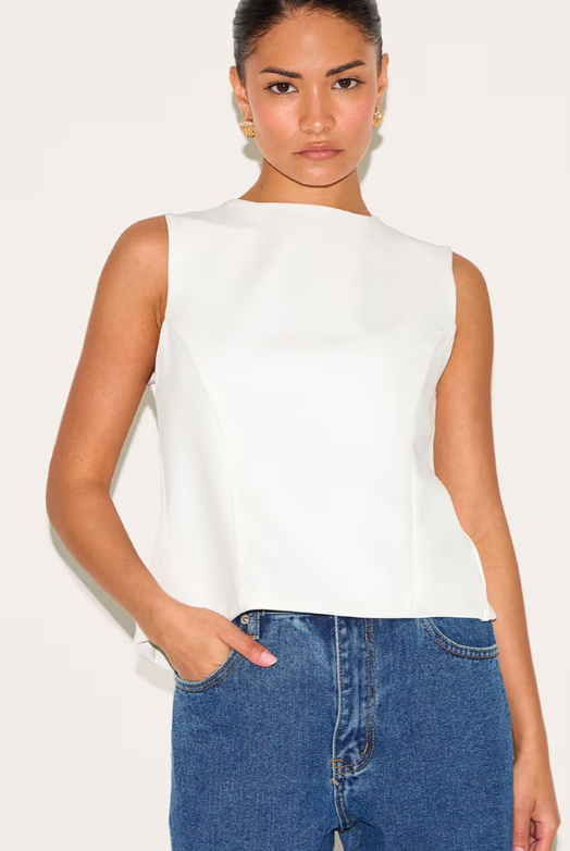 Plt - Petite White Sleeveless Bow Detail Top