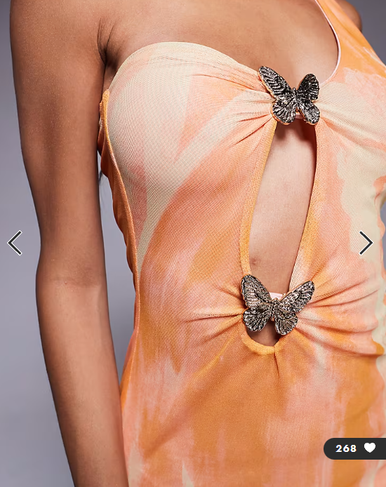 ASOS DESIGN mesh asymmetric one shoulder midi dress with gold butterfly trims in floral print
