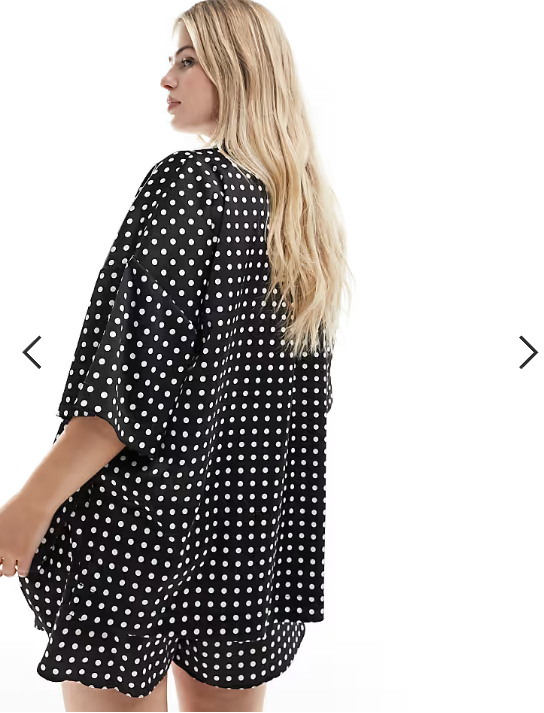ASOS DESIGN Curve satin revere shirt in mono spot print co-ord