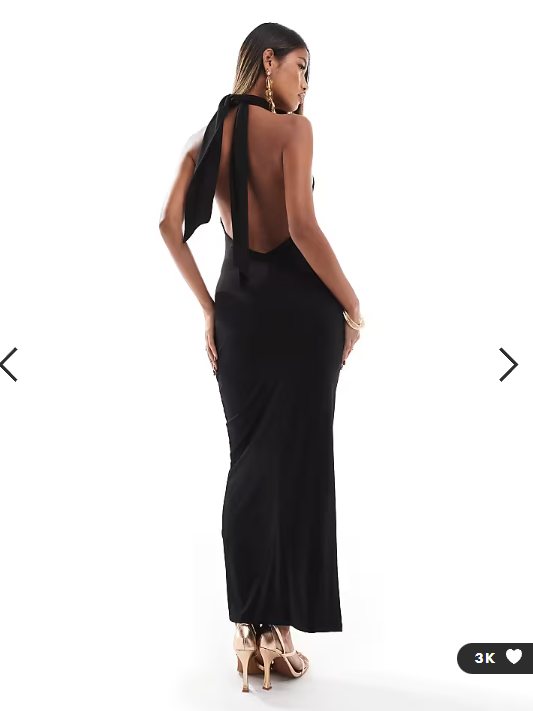 ASOS DESIGN wrap front halterneck midi dress with open back in black