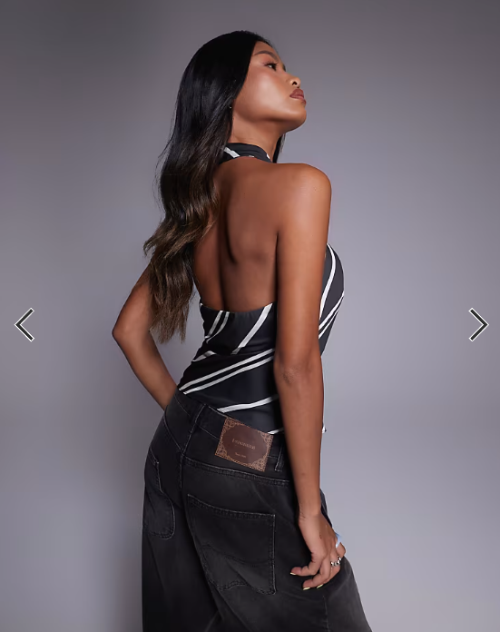 ASOS DESIGN halter top with tie detail in stripe