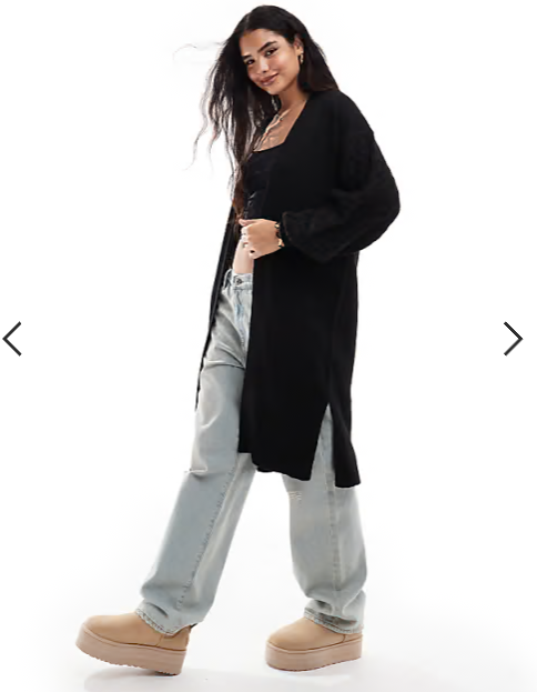 Threadbare cable knit longline cardigan in black