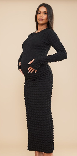 Maternity Black Textured Bubble Midaxi Dress