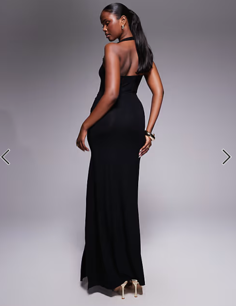 ASOS DESIGN halter neck hardware split maxi dress in black