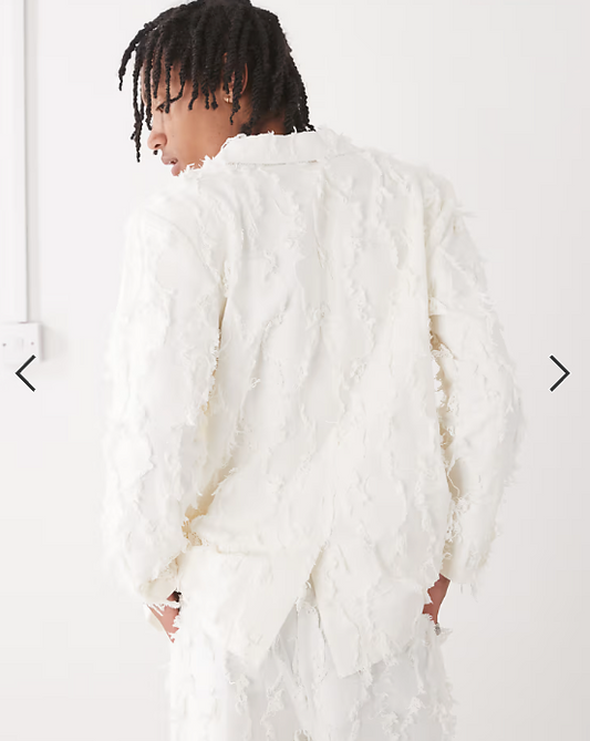 Reclaimed Vintage Limited Edition oversized suit jacket in cream with fraying