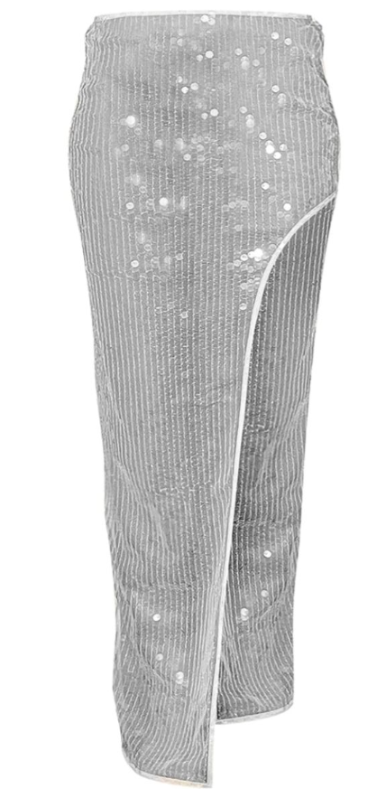 White Sheer Sequin High Thigh Split Maxi Skirt