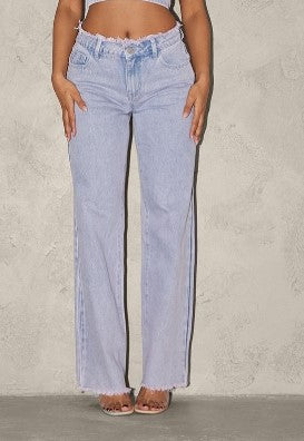 Lilac Tint Acid Wash Raw Hem Wide Leg Jeans