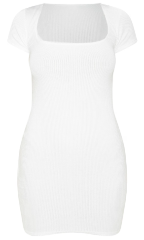 White Square Neck Brushed Rib Bodycon Dress | Dresses