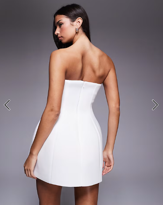 ASOS DESIGN Premium bandeau sculpted mini dress with gold trim in ivory