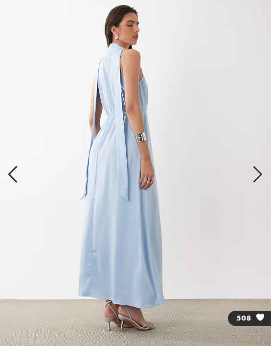 YAS high neck scarf detail satin drapey midaxi dress in soft blue