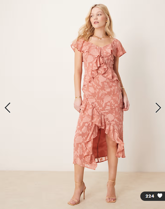 Pretty Lavish ruffle jacquard midaxi dress in terracotta