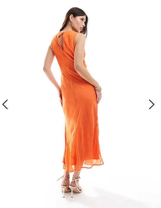 ASOS DESIGN placement print column midi dress in orange floral print