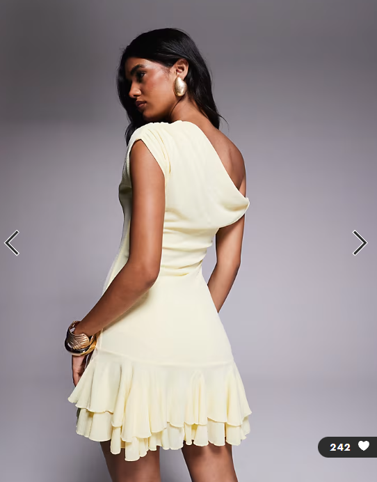 Kaiia exclusive textured mesh drape off shoulder rara hem mini dress in lemon