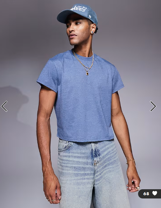 ASOS DESIGN crew neck boxy t-shirt in overdyed blue marl