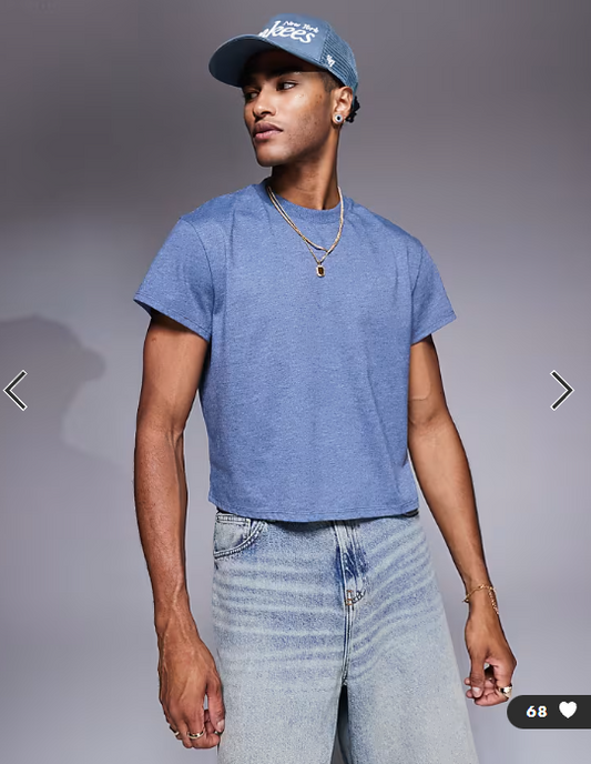 ASOS DESIGN crew neck boxy t-shirt in overdyed blue marl