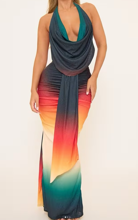 Ego - Halterneck cowl front top and low waist drape skirt - SET