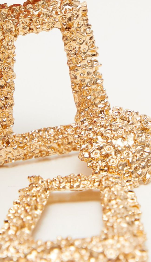 Gold Chunky Textured Square Drop Earrings