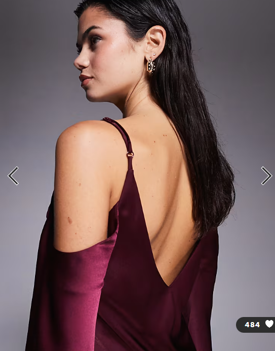 ASOS DESIGN satin long sleeve fallen shoulder cami midi dress in plum