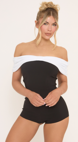Bardot Bow Detail Micro Playsuit In Black