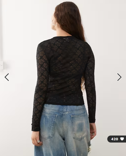 Noisy May long sleeve lace top in black
