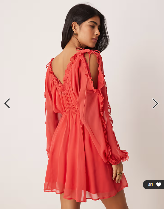 ASOS DESIGN ruffle v neck mini dress with tie front in red