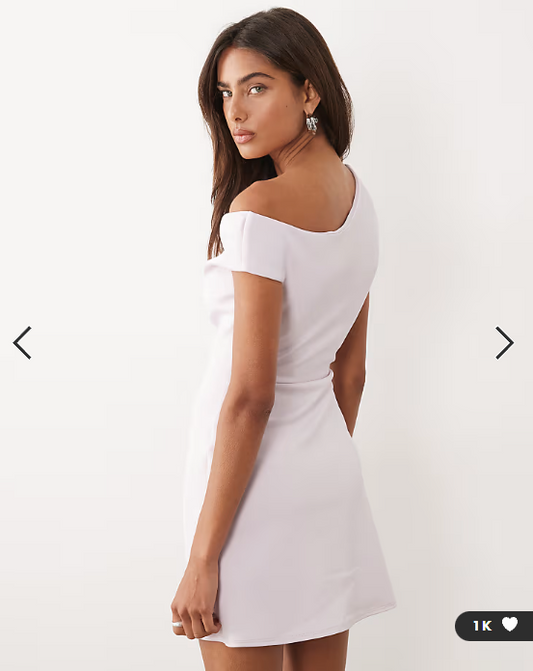 ASOS DESIGN off shoulder sculpted mini dress in orchid ice scuba-style fabric