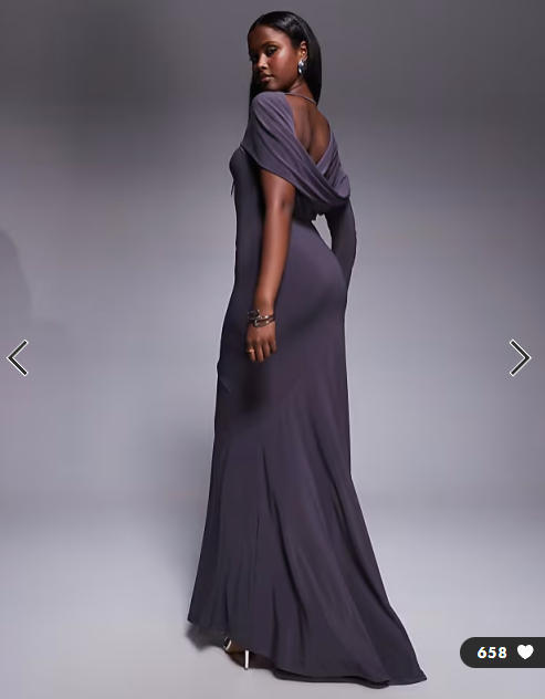 ASOS DESIGN twist detail one sleeve maxi dress in slate gray