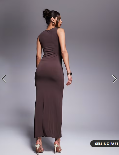 ASOS DESIGN twist hardware detail midi dress in chocolate