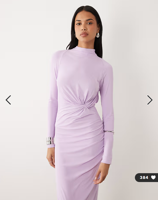 ASOS DESIGN mesh long sleeve twist bust detail halter maxi dress in lilac