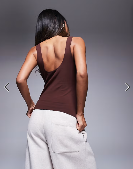 ASOS DESIGN double layer square neck tank top in chocolate