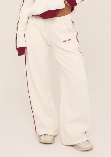 High Waist Contrast Stripe Wide Leg Joggers In Cream