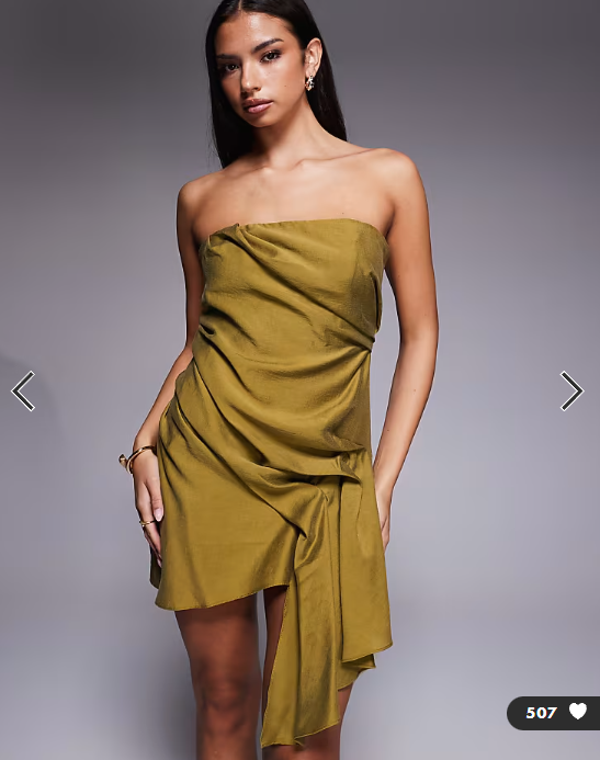 ASOS DESIGN bandeau mini dress with side pleat detail in green