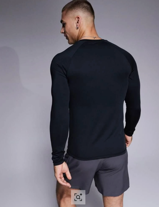 4505 Icon active quick dry muscle fit base layer training long sleeve top in black