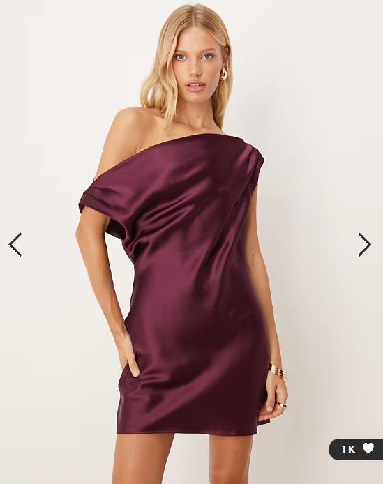ASOS DESIGN satin drape one shoulder mini dress in plum