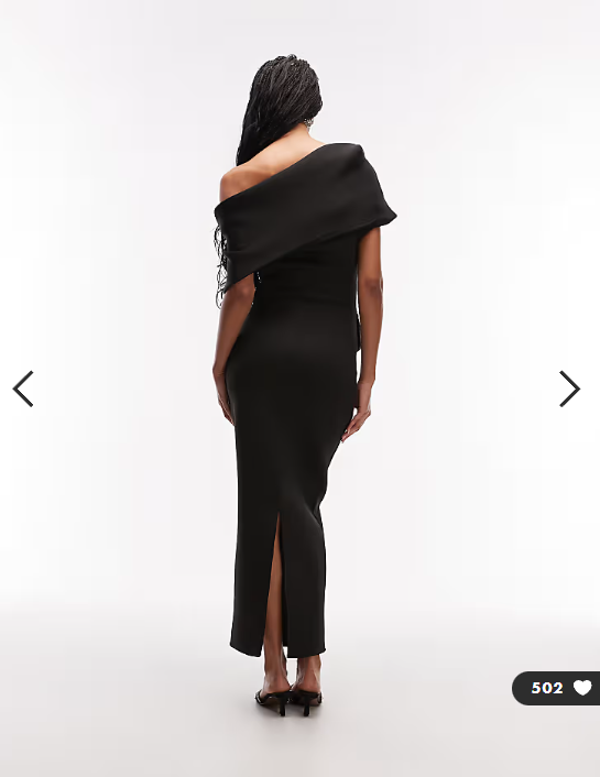 ASOS DESIGN exaggerated bardot midi dress in black scuba-style fabric