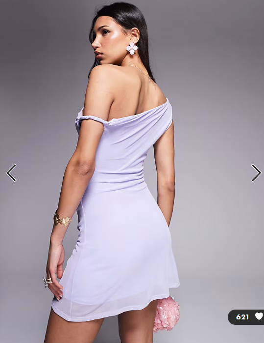 ASOS DESIGN mesh twisted shoulder mini dress with softline skirt in pastel lilac