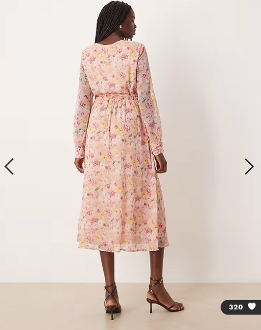 Vila long sleeve v-neck midi dress in soft floral