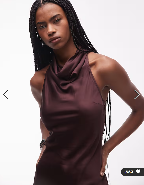& Other Stories satin halter neck maxi dress in chcolate brown