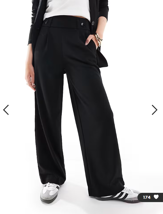 JDY button detail wide leg dad trousers in black