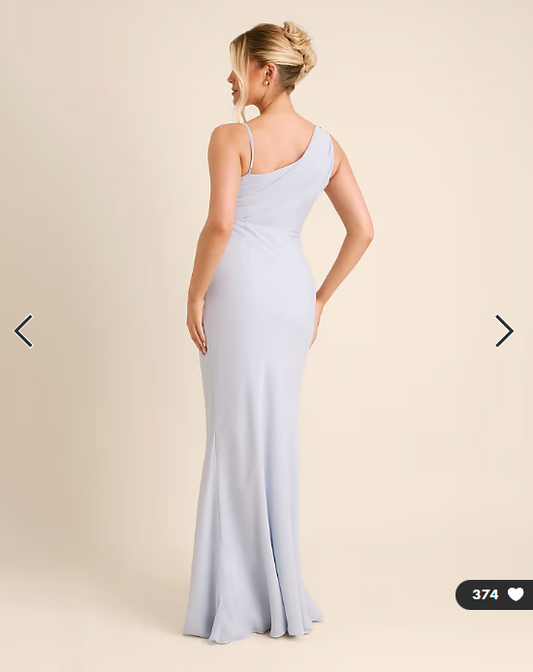 Six Stories Bridesmaid crepe asymmetric cowl neck maxi dress in pale blue